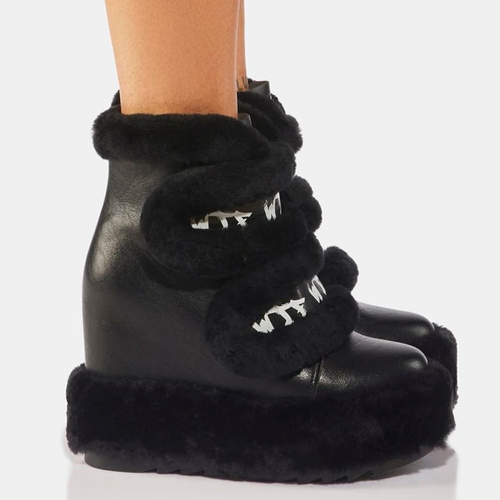Dizzy Dream Wedge Fur Booties Women – BLACK  ( BRAND NEW !!! ) Anthony Wang - Picture 4 of 6